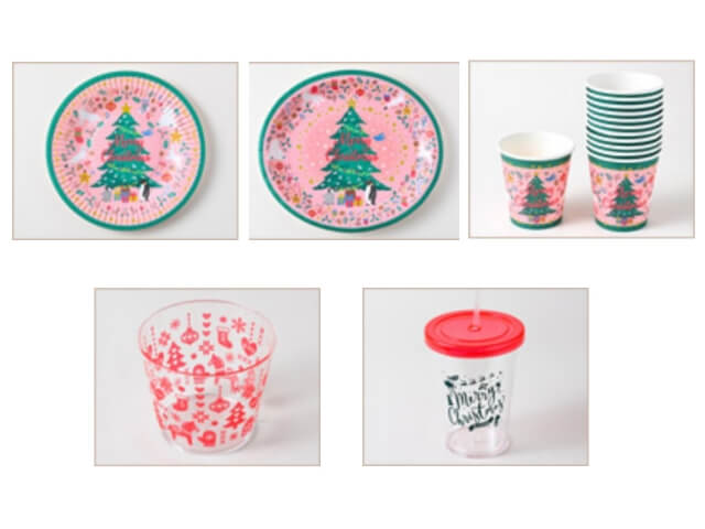 セリアクリスマスグッズ2020年新作・おうちパーティー(紙プレート、紙コップ、コールドカップ、デザートカップ)