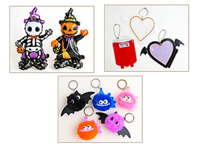 セリアハロウィン「スタンドバルーン、スライダーケース、かわいいモンスターキーホルダー」