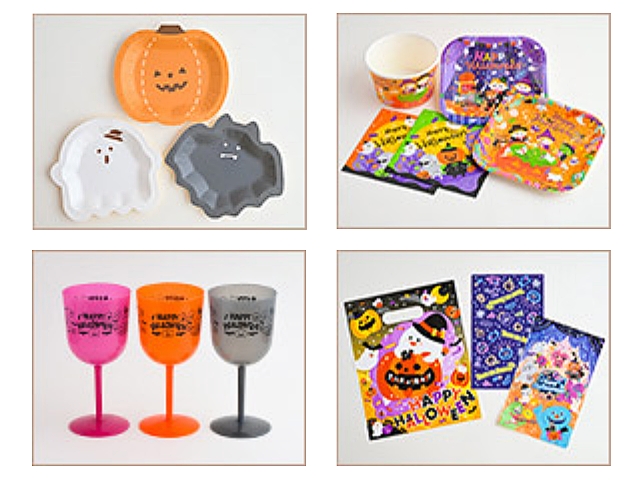 セリアハロウィン2025「ミニプレート、バスケット、ペーパーナプキン、カップ、お菓子の袋」