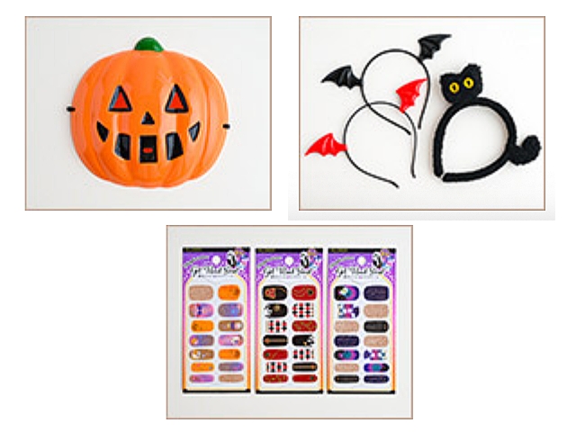 セリアハロウィン2025「かぼちゃのお面、黒ネコ＆コウモリのカチューシャ、ジェルネイルシール」