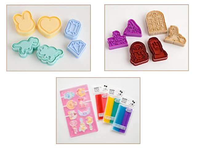セリアバレンタイングッズ2025「プラクッキー型（恐竜、うさぎ、宝石、古代エジプトデザイン）、PETモールドスティック」