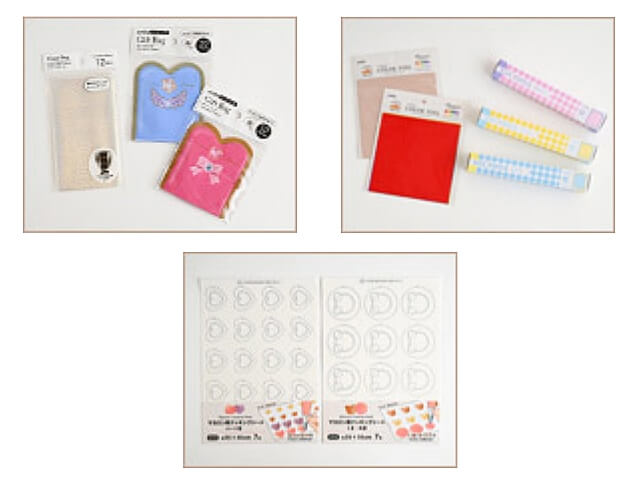 セリアバレンタイングッズ2025「棒付きチョコ用バッグ、ラッピング用ホイル、マカロン用クッキングシート（ハート型・くま丸型）」