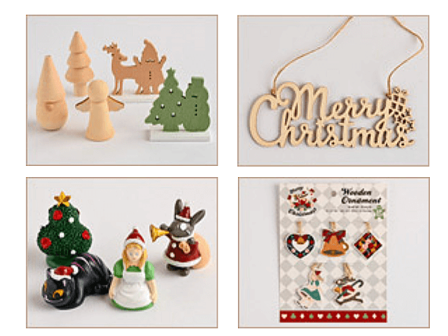セリアクリスマス2023(ウッドオブジェ、ウッドツリーロゴプレート、ウッドオーナメント)
