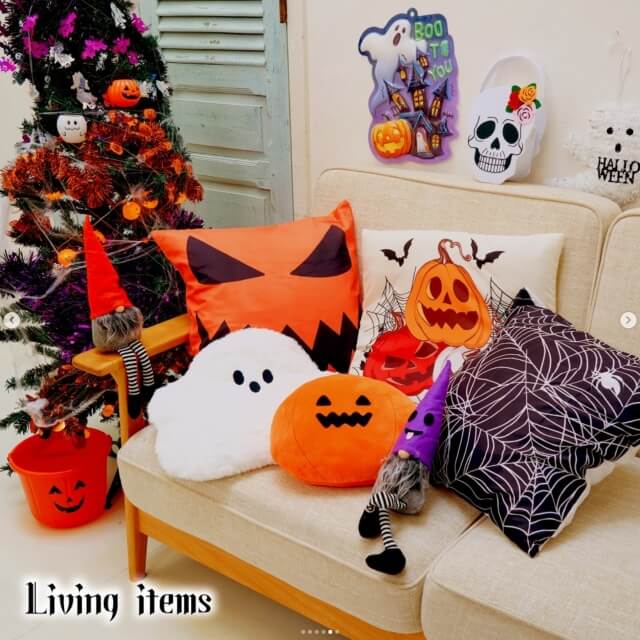 ダイソーハロウィン2025「かわいいかぼちゃ・おばけのぬいぐるみ風クッション」