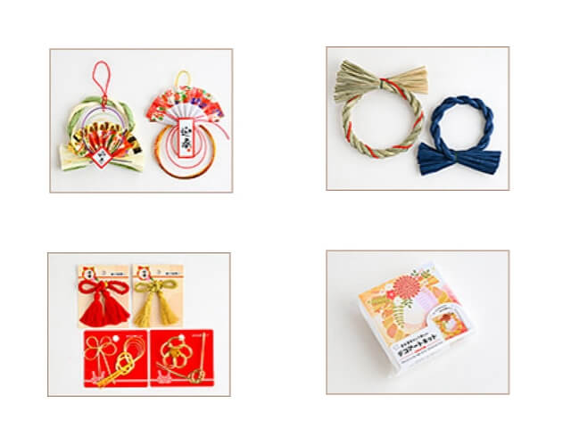 セリアお正月2026「水引扇、しめ縄、結び紐飾り、デコアートキット」