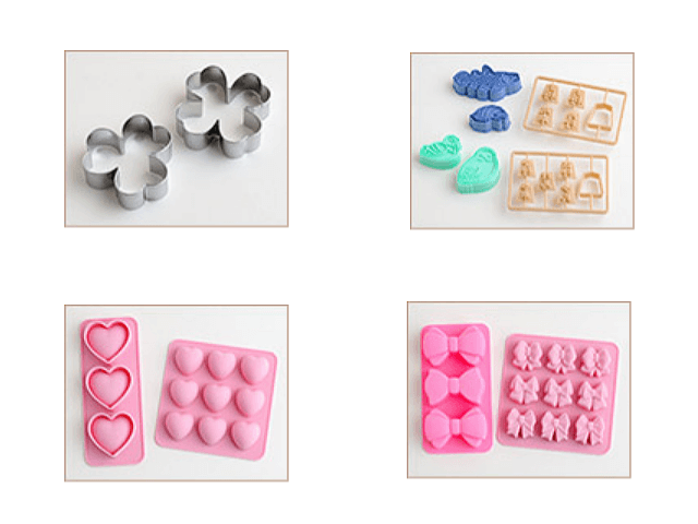 セリアバレンタイングッズ2026「クローバー柄のクッキー抜き型、将棋／とりサブレ／深海生物の形をしたクッキー抜き型、ハート型のシリコーンモールド、リボン型のシリコーンモールド」